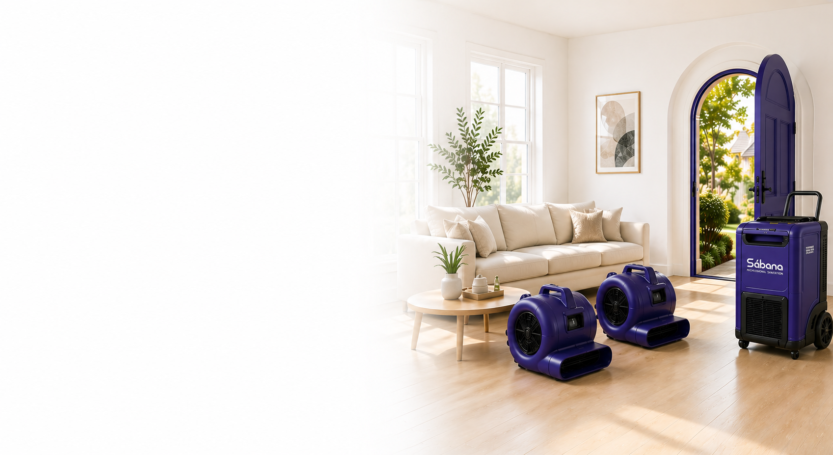 Sábana drying equipment staged in a clean residential room for water damage mitigation