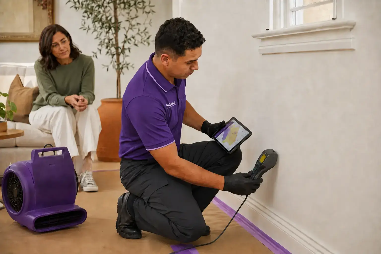 Sábana technician performing a moisture assessment