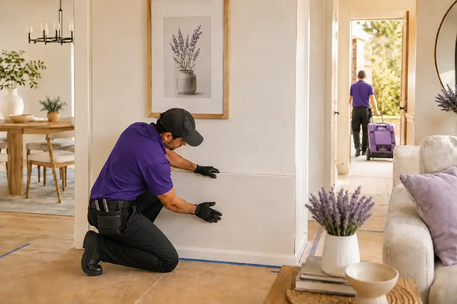 Reconstruction technicians preparing a verified dry home for rebuild