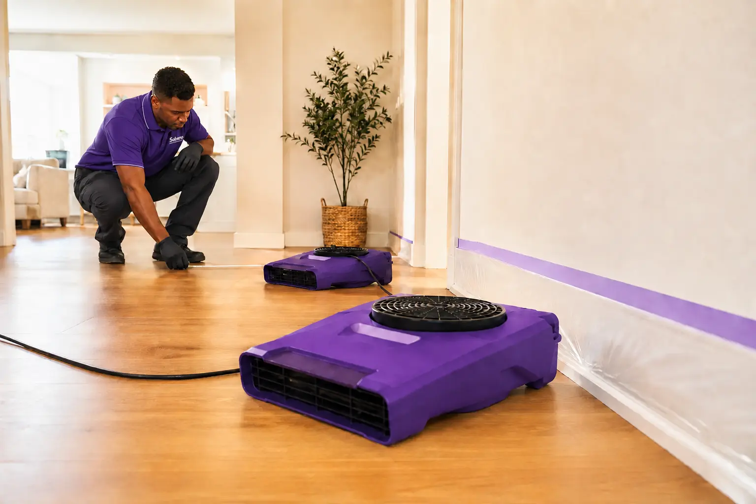 Sábana air movers positioned for structural drying